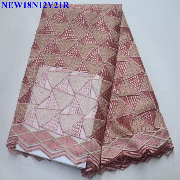 French Rhinestones Lace Fabric High Quality With beads African Tulle Embroidered net Lace Fabric 5 yards For Wedding dress HA-00