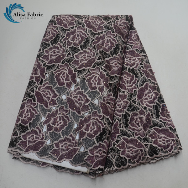 Swiss Voile Lace France Embroider Lace Beads With Stones High Quality Hollow Out Design African Fabric for Wedding dress