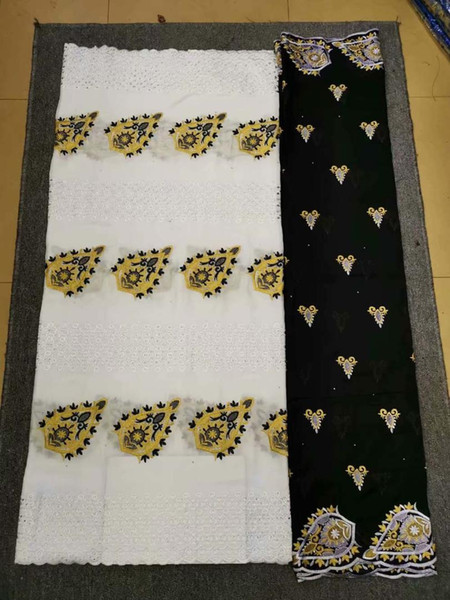 Latest African Swiss Voile Lace 2019 High Quality White and black Dry Lace Embroidered Cotton Voile For Man Clothes