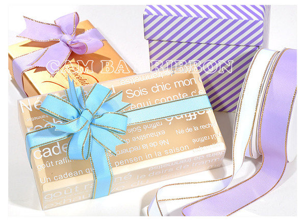 5 Sizes Options Gold/Silver Edged Glittery Grosgrain Ribbon Gift ribbons Accessories Packaging/Wedding Party Decoration 100yards/color