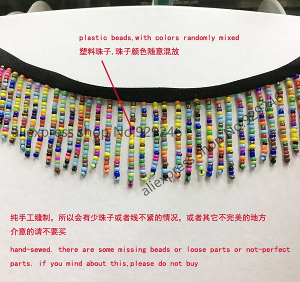 1 yard/lot bohemian style lace for dress decoration colorful beads fringe 3.2cm long beaded lace for folk garment embellishments