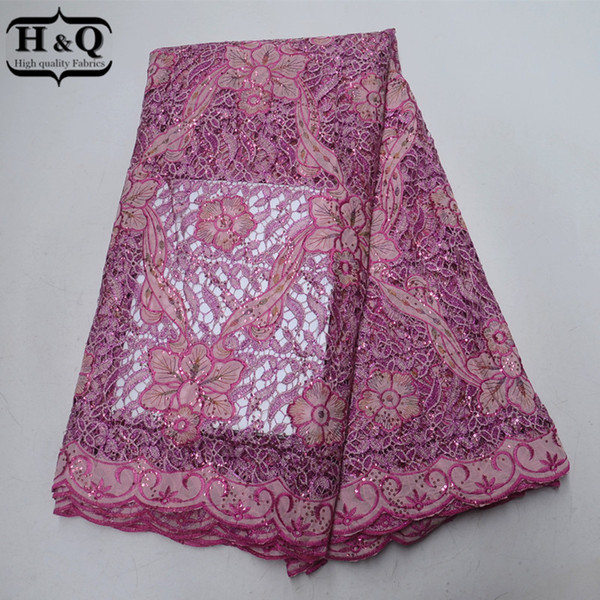 New Pink African Lace Fabric With Sequins French Water Soluble Lace Fabric High Quality Embroidery Chiffon Patchwork