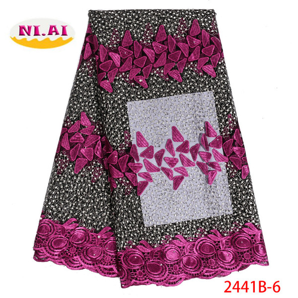 Wholesale African lace fabric with stones new design embroidery tulle lace fabric french net for dress XY2441B-6