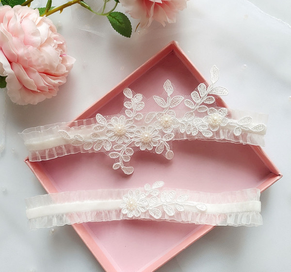 white lace pearl beads women elastic leg garter belt suspender strap thigh loop garment skirt accessories