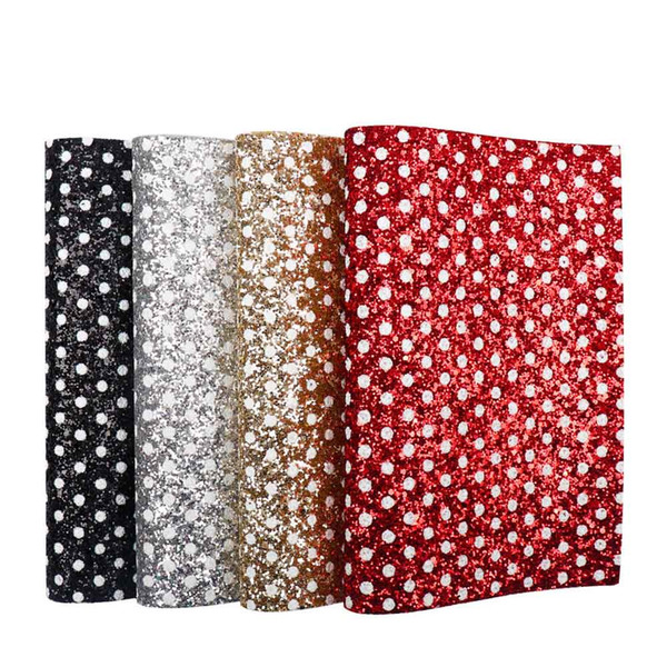 22*30CM Glitter Leather Fabric White Dots Printed Chunky Sheet For DIY Gifts Bags Patchwork Crafts Home Decorative Materials