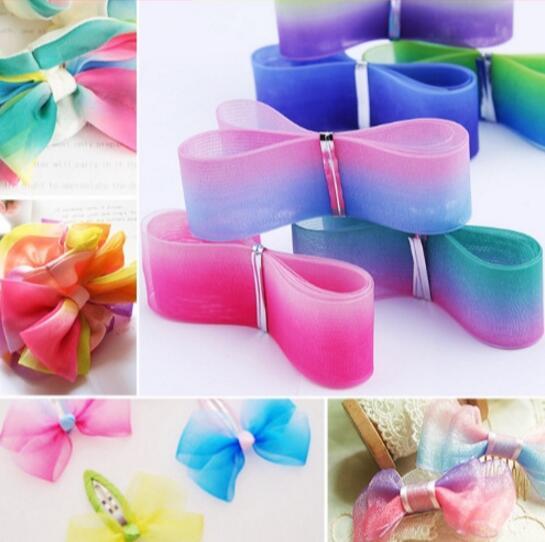 25mm Rainbow double side heat transfer Chiffon Gradient color ribbon ,DIY handmade material,wedding gift wrap