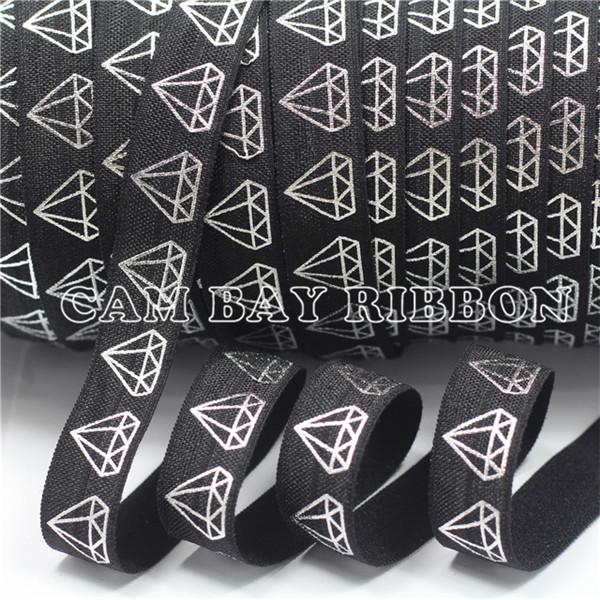 12 Colors 50 Yards Silver Foil Diamond Print Fold Over Elastic Ribbon Geometric foe Ribbon DIY Handmade Knot Hair Tie Hair Accessories