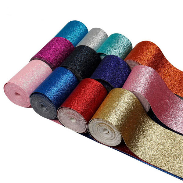 3''(75mm) Glitter Shiny Leather Ribbon Leather Fabric Ribbon DIY Hairbows Accessories Materials Gift Package