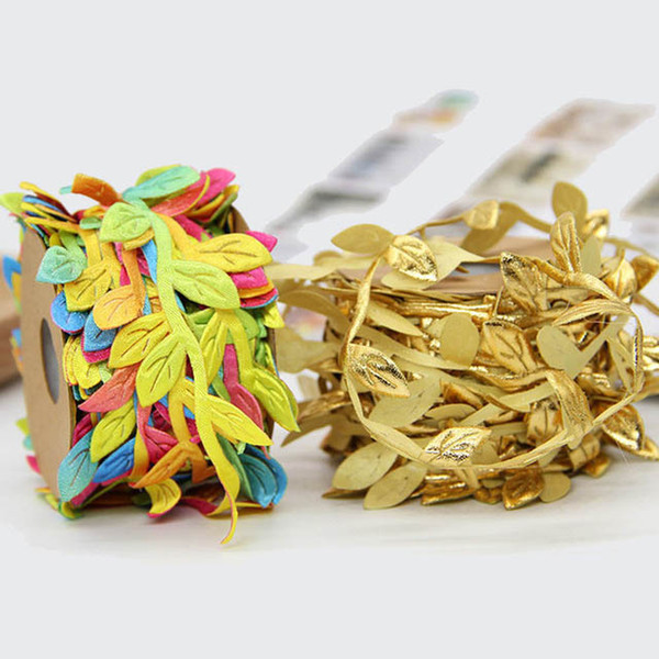5M/Roll Artificial Leaves Twine Sliver Gold String With Leaf Silk Leaves DIY Festival Party Decoration Costume Craft Materials