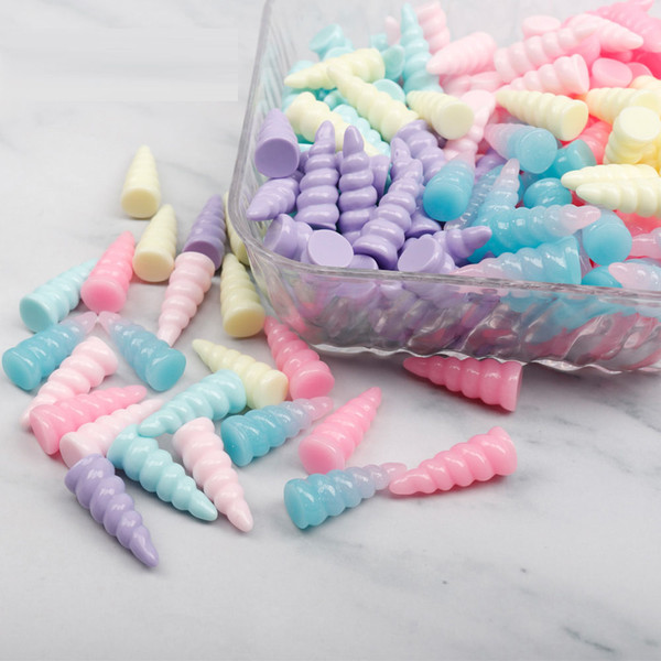 Cheer Bows Planar Resin Cute Unicorn Horn kawaii Resin Cabochons Accessories Pendant DIY Crafts Material Decoration 6pcs