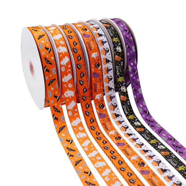 20Y 25mm Halloween Theme Grosgrain Ribbon Pumpkin Ghost Printed Ribbon Holiday Decorations Materials Home Textile Ribbon