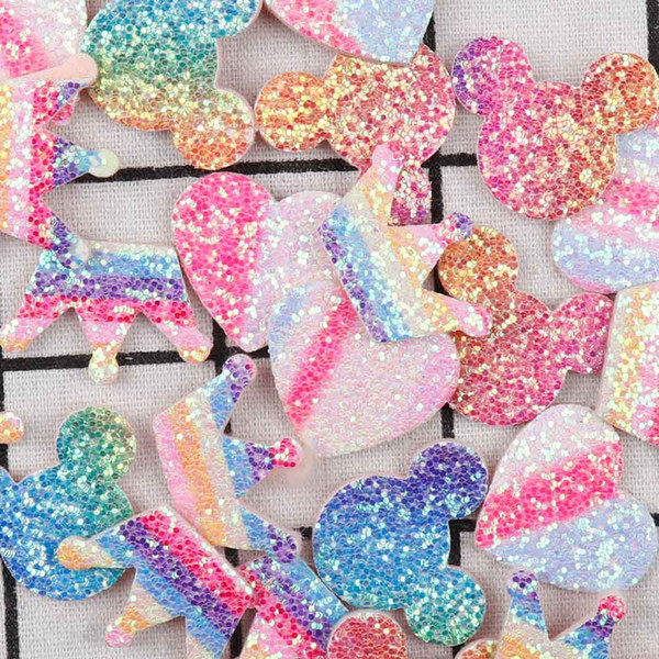 10pcs Bling Glitter Patches Fabric Padded Appliques Heart Patches for DIY Baby Hair Bands Bow Clips Accessories Clothing Sewing