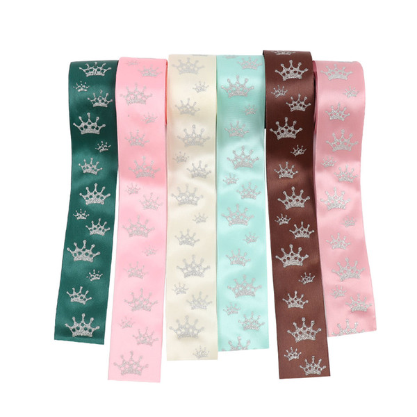 38mm Solid Satin Ribbon Silver Crown Printed Curtain Making Material Tissue Kids Bedding Gifts Packing Wrapping Tape
