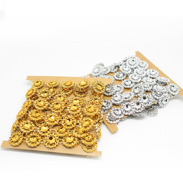 2Y/Card 15MM Diamond Sunflower Ribbon Bling Crystal Ribbon Wrap Trim Tape Party Home Textile Decorative DIY Jewelry Supplies
