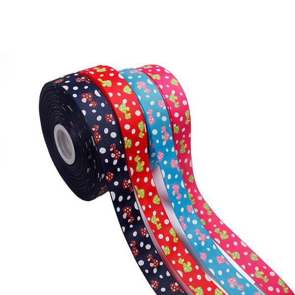 New Arrival Mushroom Printed Grosgrain Ribbons 2.5cm 20Yards/lot DIY Handmade Wedding Decoration Cinta Fita Single Face Fita