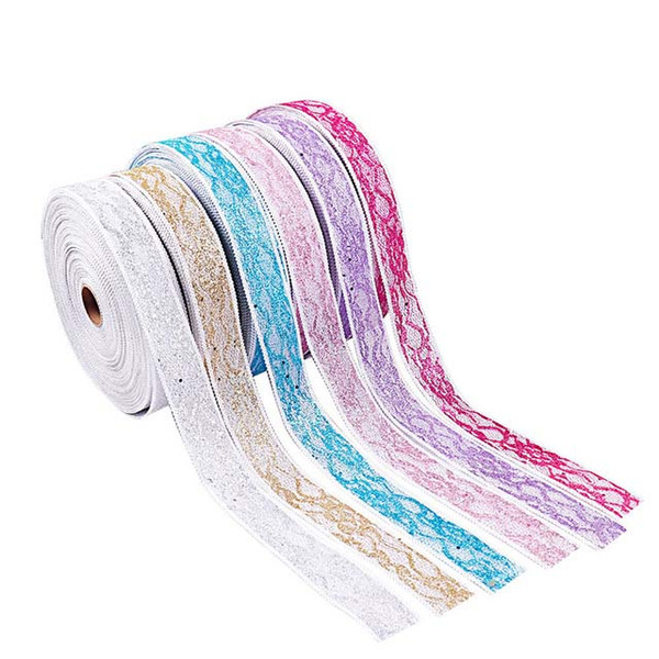 5Y/lot 38mm Organza Ribbon Shiny Lace Sequin Tape DIY Bow Christmas New Year Party Wedding Decoration Handmade Material Supplies