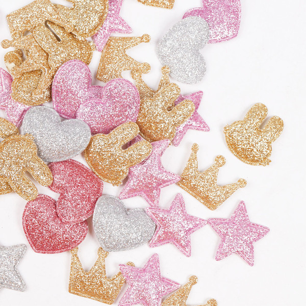 100pcs/bag Glitter Patches Crown Rabbit Heart Pattern Cute Patch Apparel Sewing Material Patches For Clothing Garment Decorative