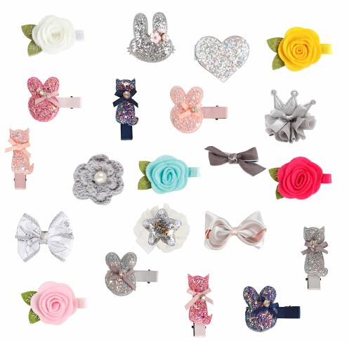 Cute Mini Girl Hair Bows Different Size Barrettes For Kids Glitter Clearance Hair Clips Floral Headwear Hair Accessories