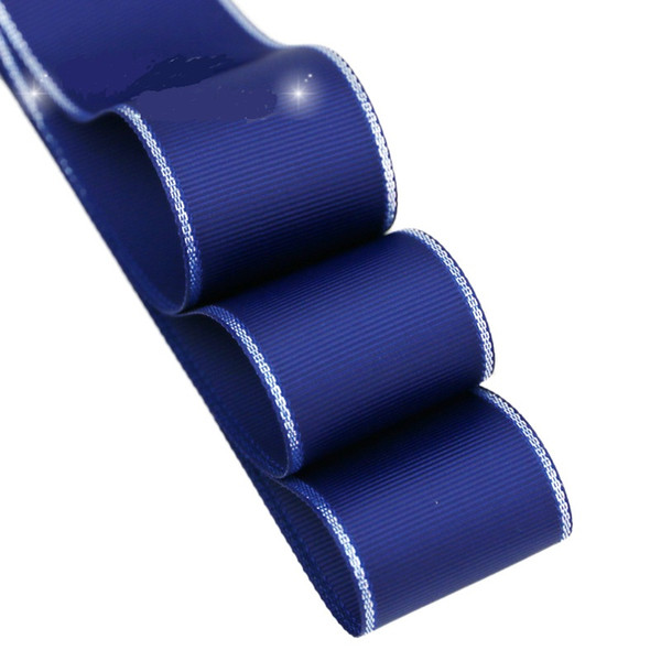 (50 yards/lot) Silvery Edge Dark Blue Grosgrain Ribbon Wholesale Gift Wrapping Christmas ribbons Hair Accessories