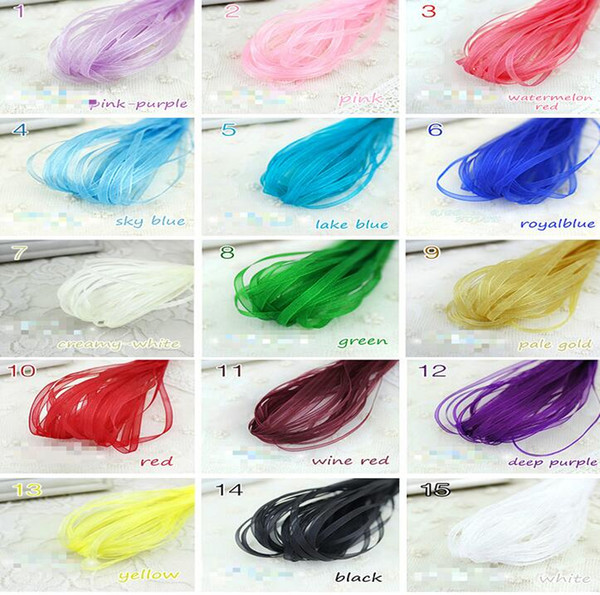 300yards/lot (15 colors mixed) 1/8''(3 mm) organza ribbons 100% nylon wholesale gift wrapping Christmas ribbons wedding ribbon
