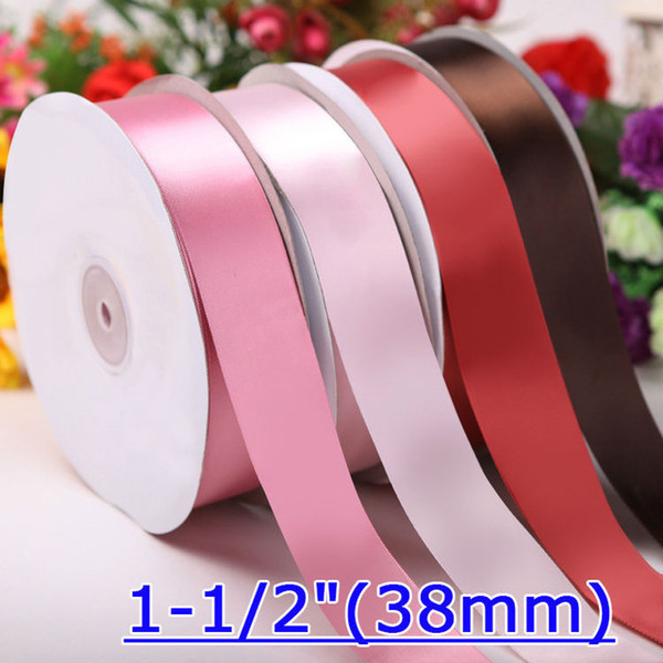 1.5 inch single faced satin ribbon 38mm 196 colors 100yards / lot White Pink ribbon for wedding decoration