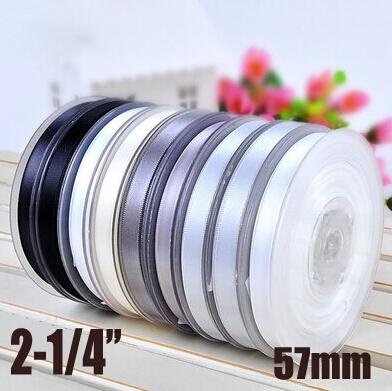 Single face satin ribbon 57mm (2.25 inch) white & black 196 colors option 100yards/roll wedding ribbon Sewing supplies
