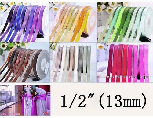 0.5 inch (13mm) 100yards/roll solid Double Face Satin Ribbon For Wedding Ribbon Hair Bows