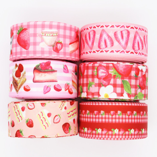 10 Yards Grosgrain Ribbon Strawberry/Cake Printed Ribbon 1