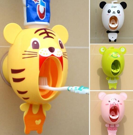 Cartoon Animals Design Set Cartoon Bathroom Household Toothbrush Holder Automatic Toothpaste Dispenser Toothpaste for Kids