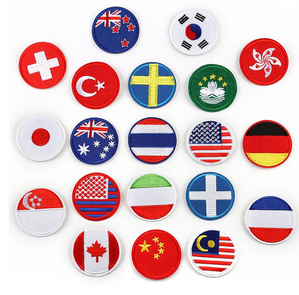 Embroidery DIY Coat Shoes Accessories Countries Round Flags Embroidered Iron On Patches US Turkey HK CN AU IT CA 5.2*5.2cm Patches