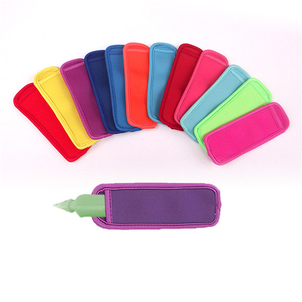 Neoprene Popsicle Holder Solid Colors Pop Ice Sleeve Freezer Edge Covering 18cm*6cm Summer Ice Bag Pack Kitchen Tools For Kids Toys C7909