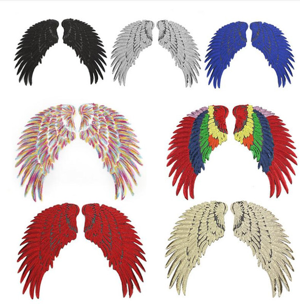 Gold Sequin Patch DIY Angel Wings Iron on Patches for Clothes Sew on Embroidered Patch Applique Stickers 6 Colors Top Quality Free Shipping