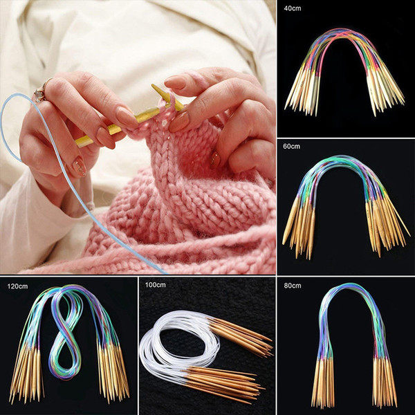 18Pcs/Set Circular Knitting Needles Set DIY Double Cusp Crochet Hooks Set Soft Tube 100% Bamboo Circular Sewing Needles