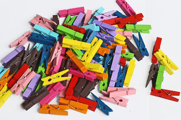 100pcs/lot Colorful cute small wooden clip mini wood clips 3.5*0.7cm pegs for hanging clothes paper photo message cards craft