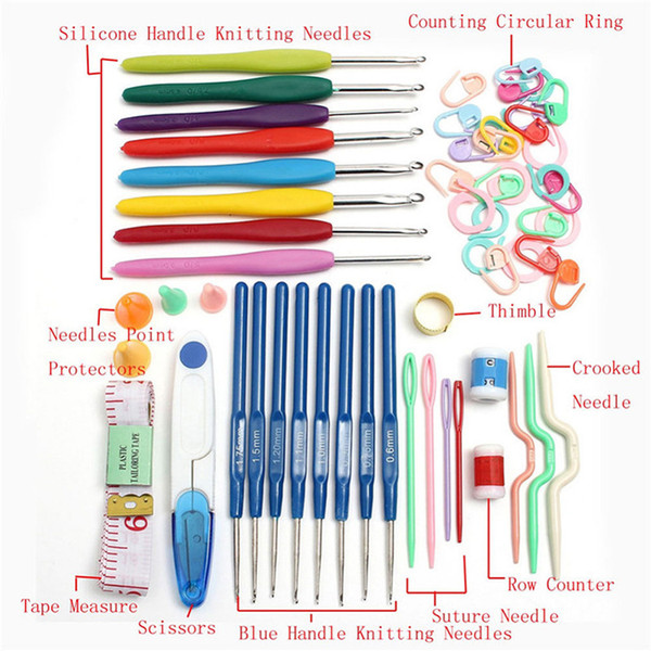 Knitting Needles Set Home DIY Crochet Tools Tape Measure Counting Circular Ring Thimble Fashion Manual Kit