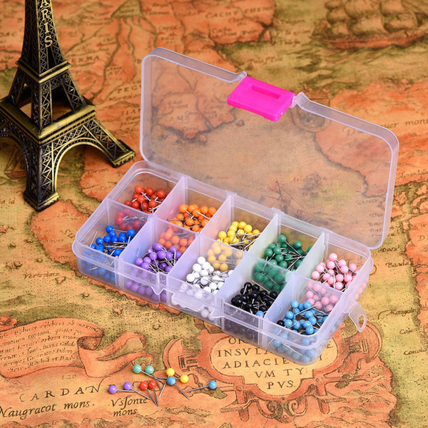 500pcs Multi-Color Push Pins Map Tacks,Round Head with Plastic Point, for Bulletin Board, Fabric Marking, map pins (10 Assorted Colors)