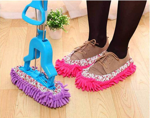 New lazy dusting cleaning foot cleaner shoe mop slipper print candy color floor polishing cover detachable slippers