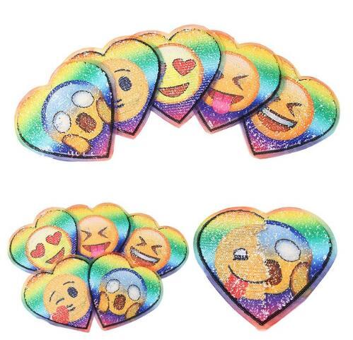 10PC Love Hearted Reversible Sequined Sew On Patches for clothes DIY Coat Sweater Embroidered Paillette emoji Patch Applique