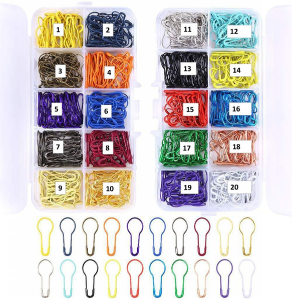 1000Pcs 20 colors Metal safety Pins/Gourd Pin/Bulb Pin For Clothing Crafting and DIY with Storage Box