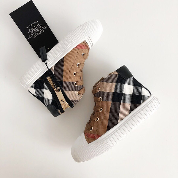 Kids Designer Shoes 2019 New Luxury Shoe Fashion Plaid Printed Shoes British Style High-top Trend Boys & Girls Teens Sports Shoes 5 Styles