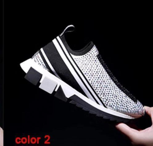 New Women's sorrento sneakers with rhinestone crystal men's set foot sneakers stretch mesh black white red flash Runner Flat Trainers US5-12