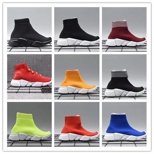 2018 cheap Luxury Sock Shoe Speed Trainer Running Sneakers Trainer Sock Race Runners black Shoes kid Sports Shoes 25-35