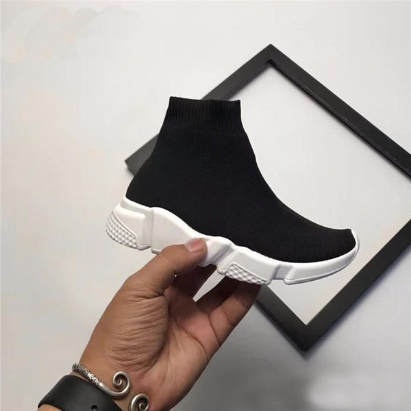 Fashion Kids Socks Boots Children Athletic Shoes Casual Flats Speed Trainer Sneaker Boy Girl High-Top Running Shoes Black White