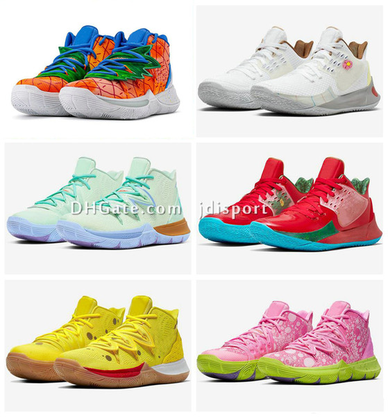 Kids Kyrie 5 Pineapple House Spongebobs Basketball shoes sales With Box hot Irving 5 boys men women shoes free shipping US4-12 jdisport