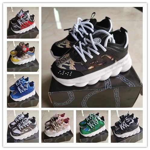 2020 Kids Chain Reaction Luxury Designer Shoes Sneakers Runner Snow Leopard Black White Suede Leather children trainers shoes