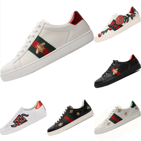 With Box 2019 Cucci Ace Small Bee Embroidered Leather Casual Shoes Originals Ace Embroidered Buffer Rubber Built-in Air Sports Shoes