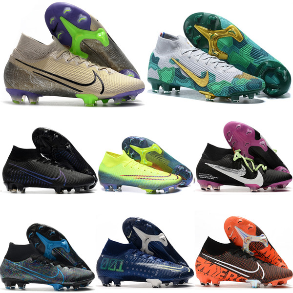 2020 top quality mens soccer shoes Mercurial Superfly 7 SE Elite NJR CR7 FG Terra Pack soccer cleats football boots high ankle scarpe calcio