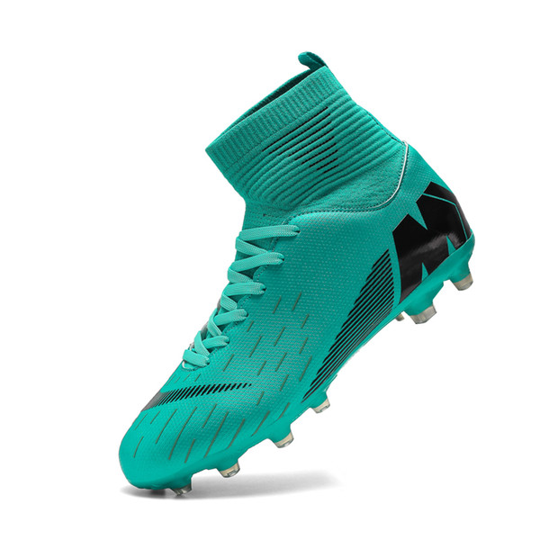 Men Football Boots Soccer Cleats Boots Long Spikes TF Spikes Ankle High Top Sneakers Kids Soft Indoor Turf Futsal Soccer Shoes