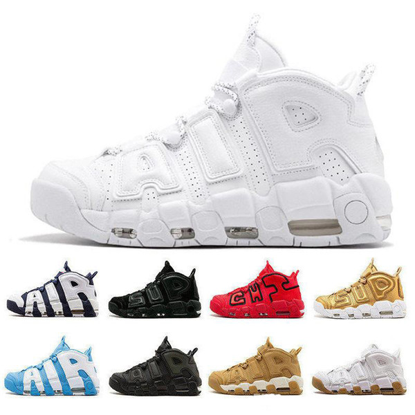 Air More Uptempo Women Mens Basketball Shoes High Quality Tri-Color Scottie Pippen PE Triple White Athletic Sport Sneakers US5.5-13