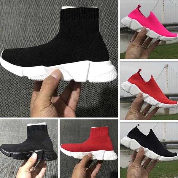 2018 Kids Fashion Ankle Boots Speed Stretch Mesh High Top Trainer Running Shoes Speed Knit Sock Mid-Top Trainer Sneakers